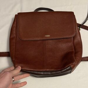 Fossil Rich Brown Leather Backpack